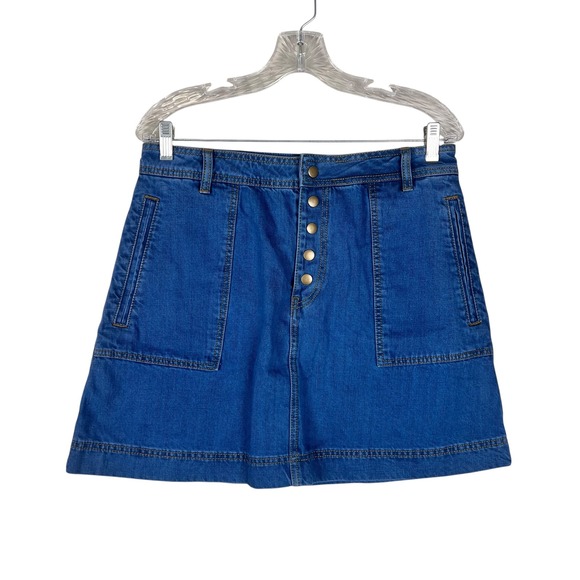 Free People Dresses & Skirts - Free People Denim Mini Skirt Blue Button Front A-Line Size 31 Mid Wash